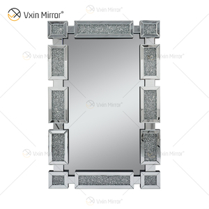 Rectángulo Nuevo diseño Vxin WXM-1149 Decoración de pared Plata Diamante triturado Espejo colgante de pared Espejo de pared
