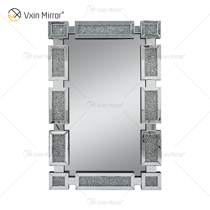 Rectángulo Nuevo diseño Vxin WXM-1149 Decoración de pared Plata Diamante triturado Espejo colgante de pared Espejo de pared