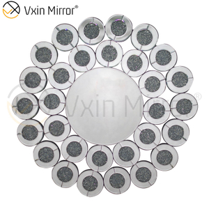 Decoración de pared Plata WXM-1014 Espejo colgante de pared de vidrio de diamante triturado