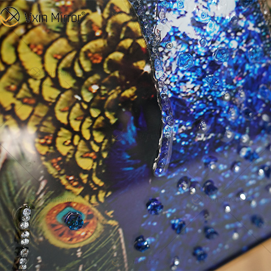 Vxin WXMA-56 pintura de porcelana de cristal resina marco cubierto de pavo real espejo decorativo arte de pared
