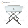 Vanity Modern WXF-046, muebles de acero inoxidable plateado, mesita de noche de cristal con 1 cajón, mesita de noche con espejo
