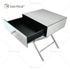 Vanity Modern WXF-046, muebles de acero inoxidable plateado, mesita de noche de cristal con 1 cajón, mesita de noche con espejo