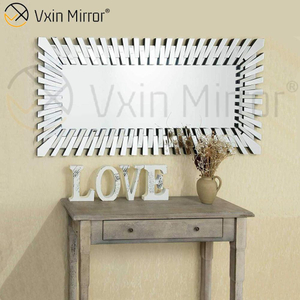 Starburst grande de longitud completa plata elegante 3D Rectangular moderno salón dormitorio espejo de pared WXM-1041