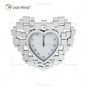 Paquete anticaída WXMC-18 Reloj con espejo en forma de corazón decorativo plateado moderno