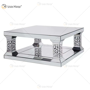 Traje de acrílico de alta calidad, espejo de pared de cristal grande plateado, mesa auxiliar, mesa de centro, juegos de cristal para sala de estar