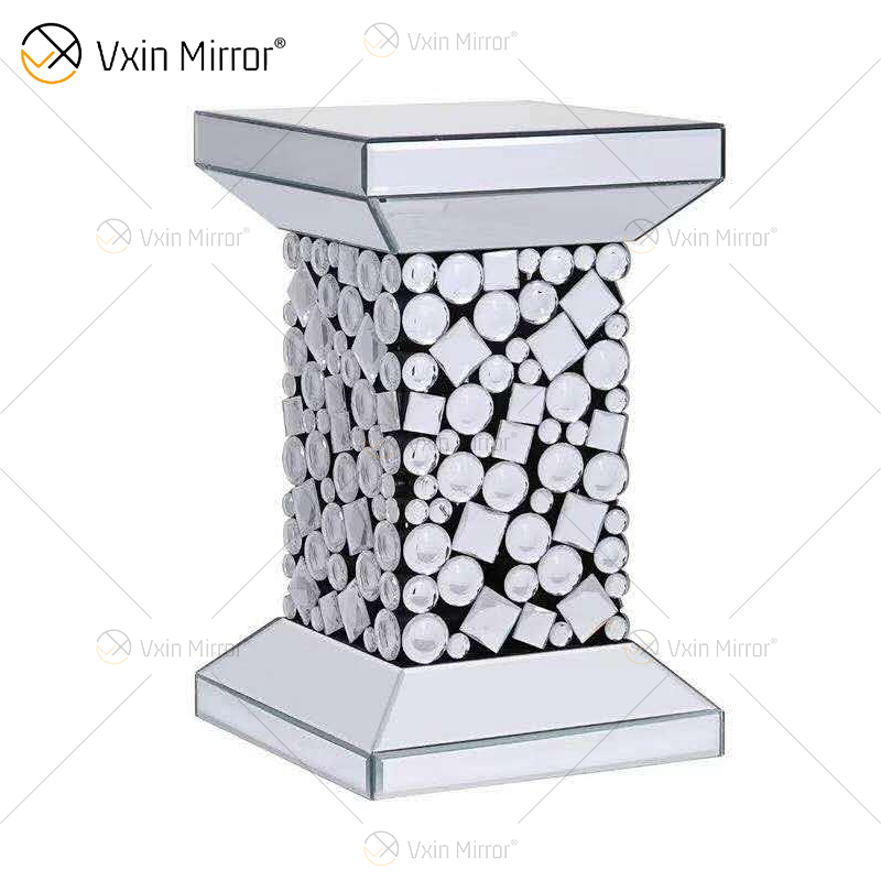 Traje de acrílico de alta calidad, espejo de pared de cristal grande plateado, mesa auxiliar, mesa de centro, juegos de cristal para sala de estar