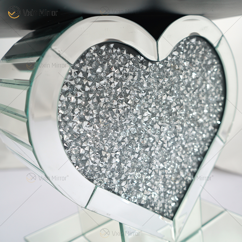 Mesa auxiliar con decoración de corazón WXF-508-1, mesita de noche con espejo de diamante triturado plateado, muebles para el hogar