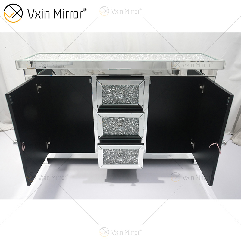 7 cajones WXF-146 Mueble de sala de estar con espejo de plata con cajones Muti