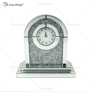 Reloj de mesa rectangular con espejo plateado y diamante triturado WXMC-056 de nuevo diseño de fábrica