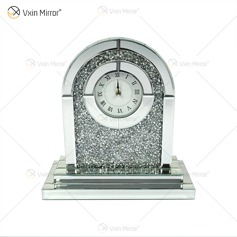 Reloj de mesa rectangular con espejo plateado y diamante triturado WXMC-056 de nuevo diseño de fábrica