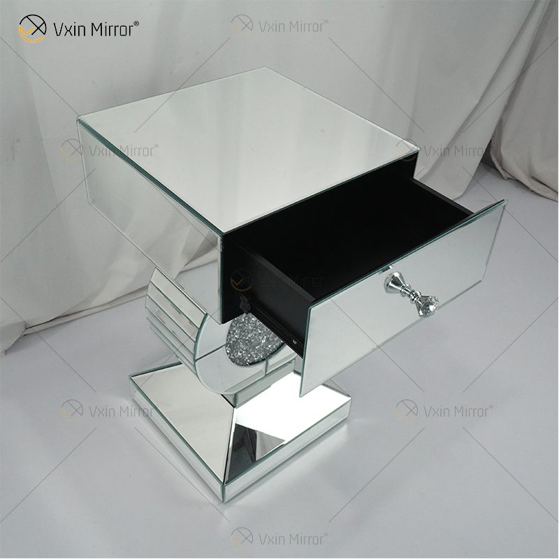 Factory Supply Vxin End Table WXF-157 Mesa auxiliar con espejo de diamante triturado plateado con cajón