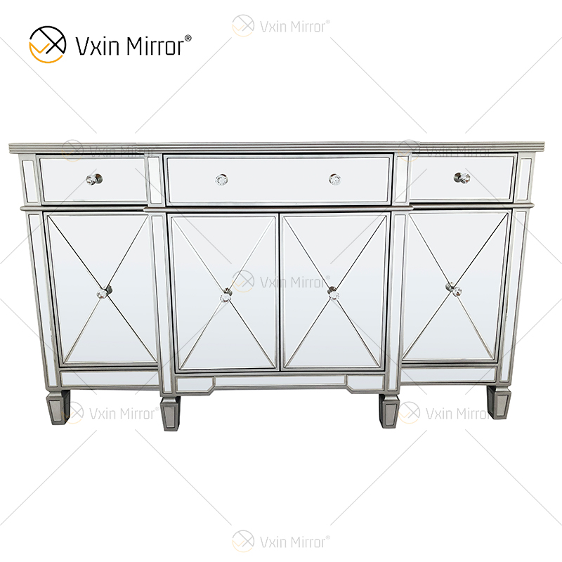 WXF-027-1 Champagne Silver Home Decor Mirored Armario con cajones Muti