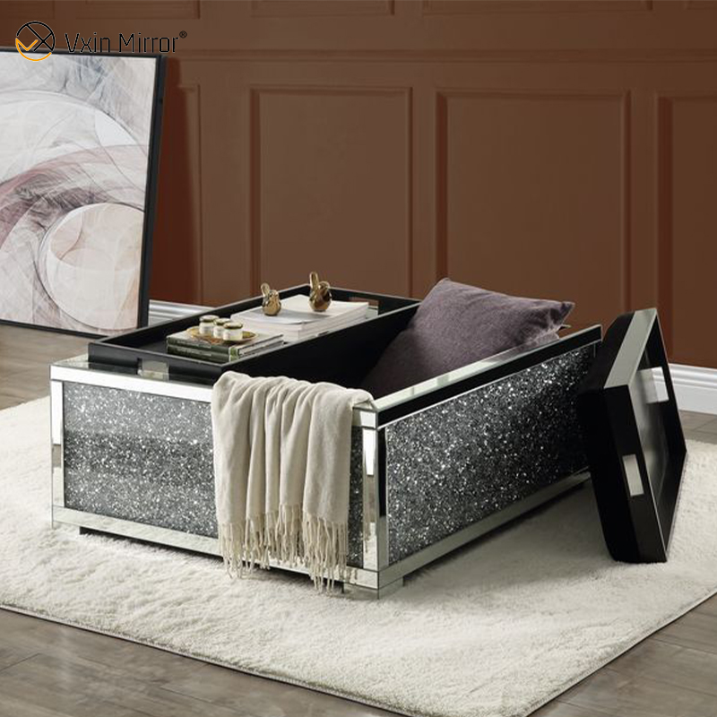 Moderna mesa de centro con espejo WXF-601, mesa auxiliar brillante para juego de sala de estar con sofá para juego