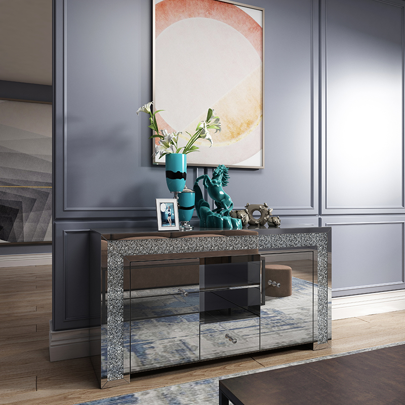 Elegante decoración para el hogar ZH-063 Mueble de sala de estar con espejo de plata con cajones Muti