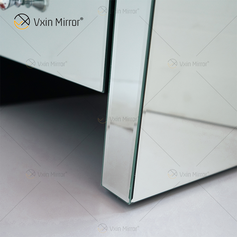 Mesita de noche con espejo de cristal plateado de tres cajones WXF-032 moderna de fábrica