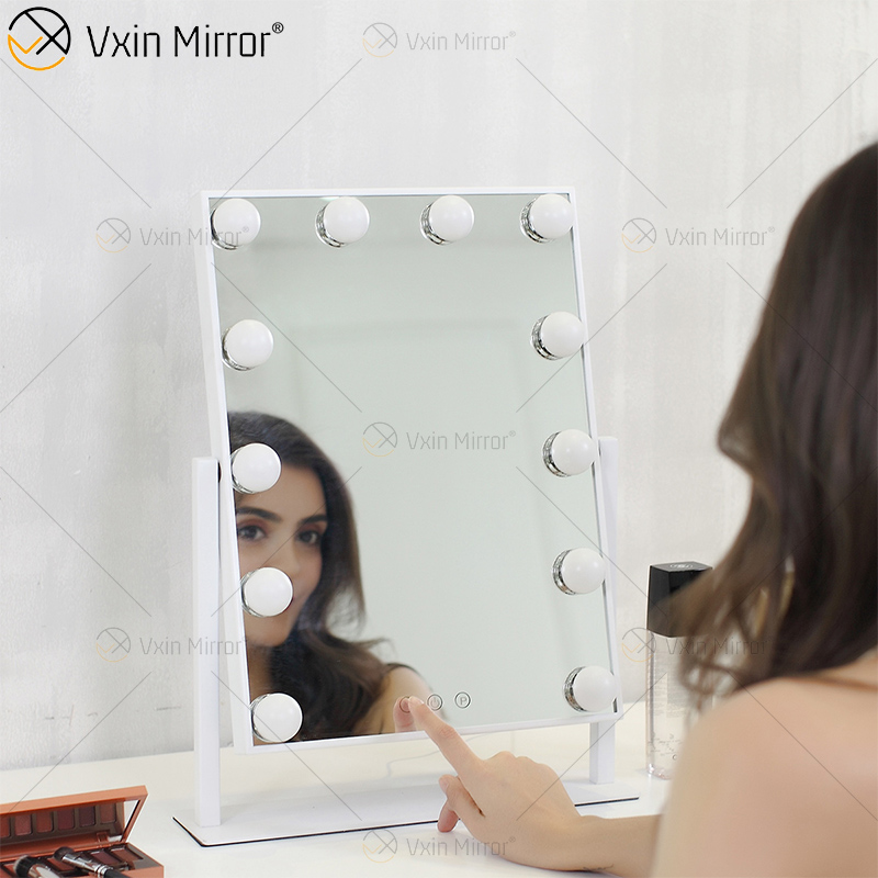 Espejo de tocador de mesa de WXDL-123 decorativo ovalado, espejo de maquillaje de Hollywood con luz Led para dormitorio