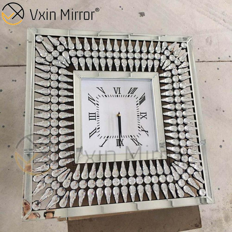 Paquete anti caída Vxin WXMC-008 Reloj de pared con espejo de cristal plateado moderno