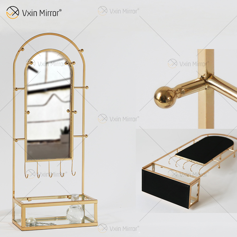 Suministro de fábrica Vxin, decoración de pared plateada, estante de almacenamiento de Metal plateado, estante de pared rectangular con espejo