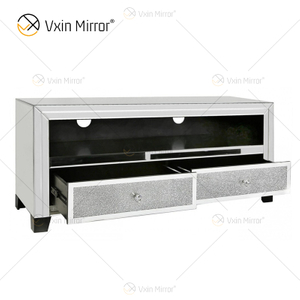 Muebles de espejo Vxin, soportes de gabinete de TV plateados con cajones de diamante triturado 2
