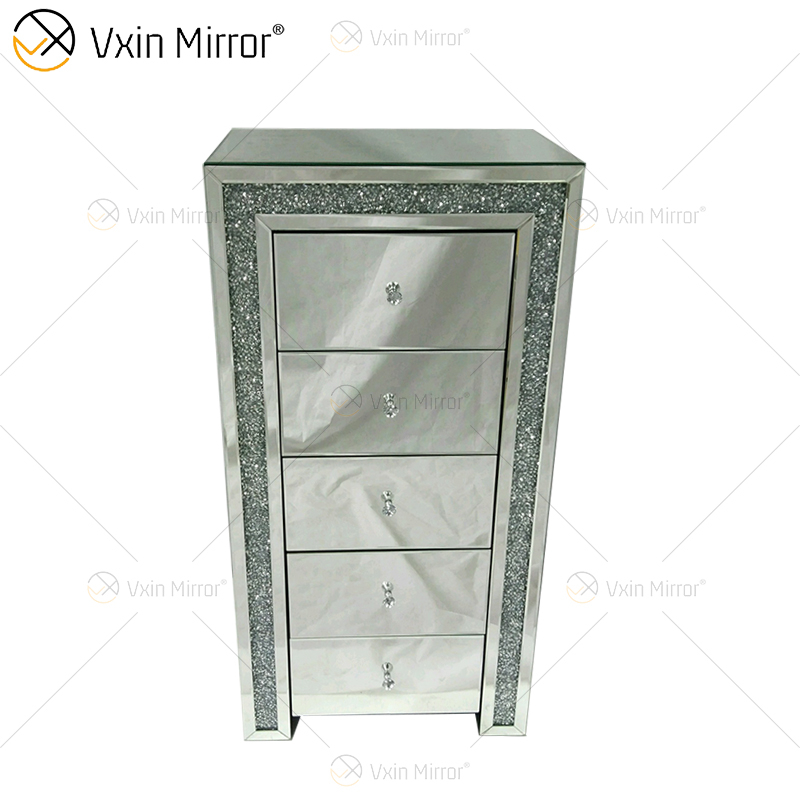 Vxin WXF-265 Varios cajones Tall Boy Espejo de cristal plateado Mesita de noche Mesita de noche con espejo de color personalizado Mesita de noche