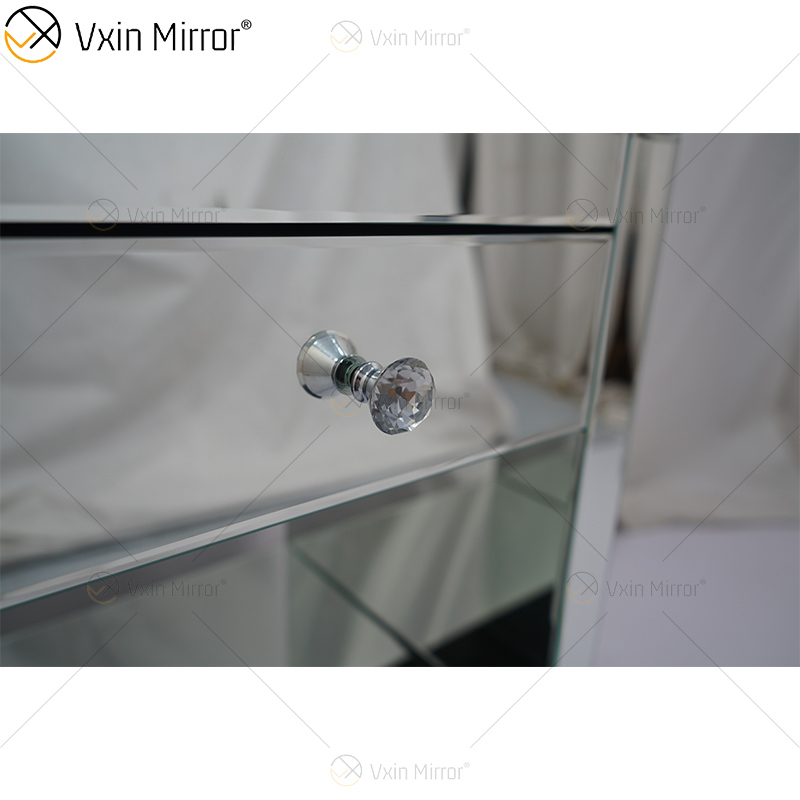 Vanity Modern WXF-242 Muebles de plata Mesita de noche de cristal con 1 cajón Mesita de noche con espejo