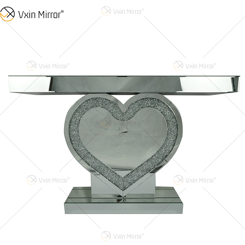 Mesa de consola de diseño de corazón de cristal plateado con suministro de fábrica de espejos Vxin con pasillo de espejo para muebles de sala de estar