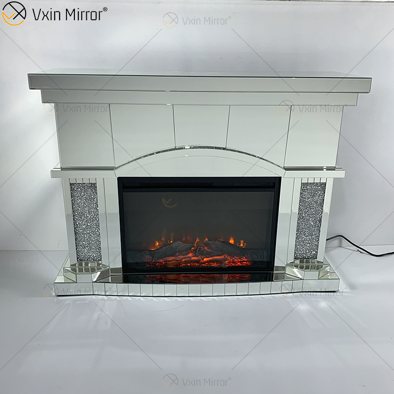 Venta superior elegante espejo Vxin WXWF-045 chimenea eléctrica de espejo de diamante triturado