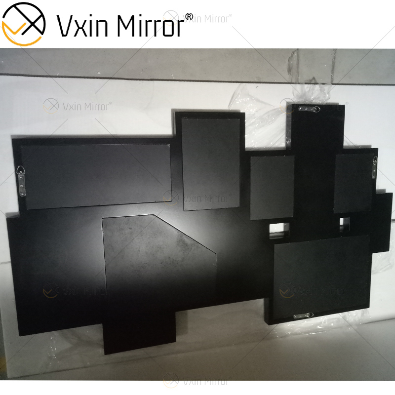 Suministro de fábrica, espejo de pared 3d, diseño de pegatina, WXM-1129, espejo de tocador de madera de pared elegante plateado