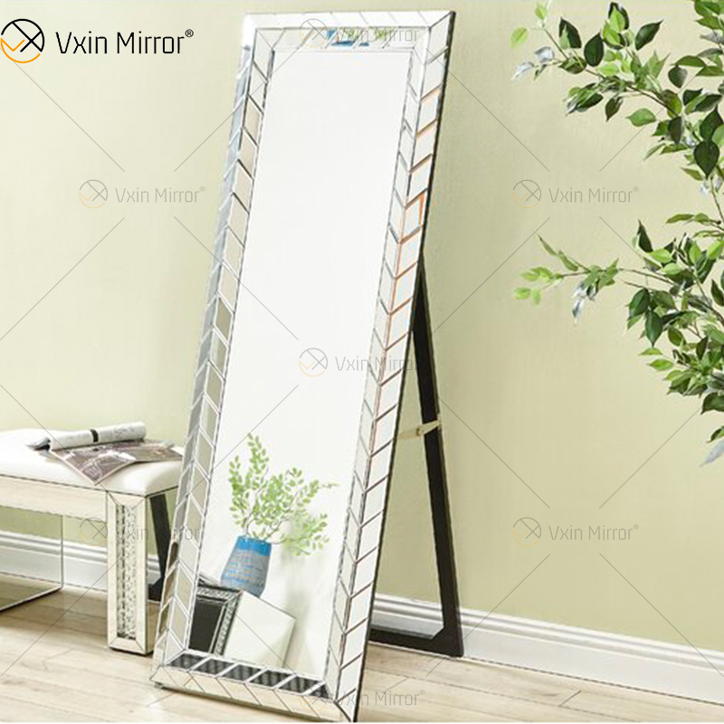 Espejo de suelo rectangular inclinado para colgar de pie, espejo de cuerpo completo moderno 3D, espejo de tocador montado en la pared para dormitorio