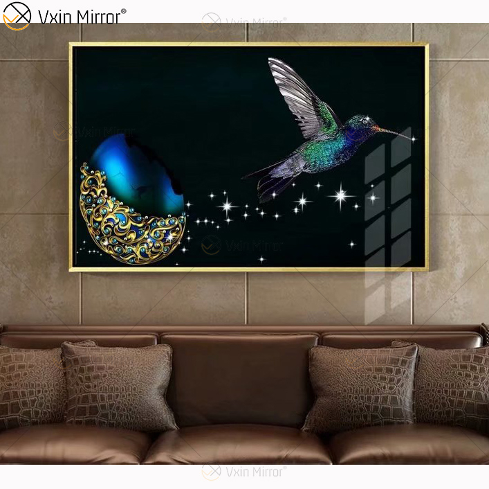 Pintura de porcelana de cristal, marco de MDF cubierto de resina, muebles, espejo decorativo, arte de pared