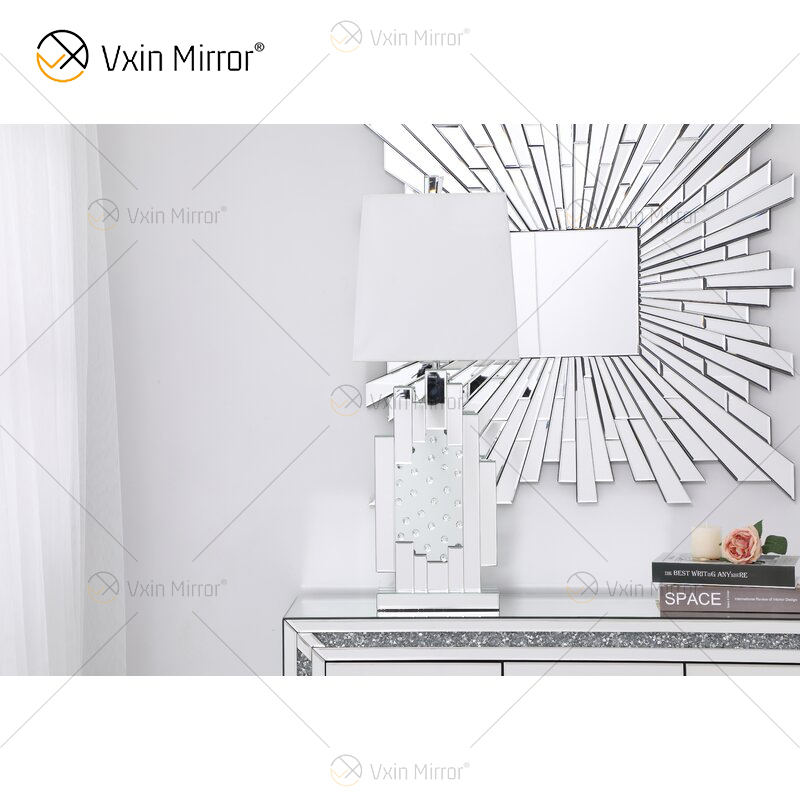 Fuente de fábrica WXTL-144 Lámpara de espejo de mesa de cristal plateado moderno con pantalla para dormitorio