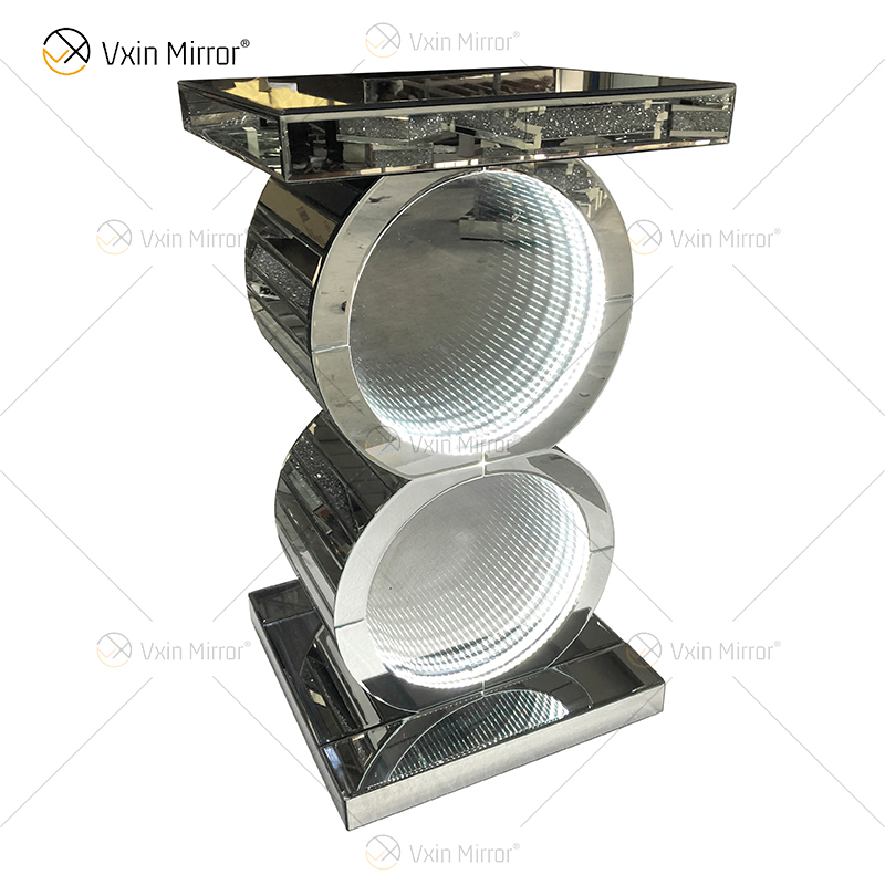 Mesa plateada LED 3d Mesa de centro Iluminada Infinito Espejo Túnel Brillo Espejo en forma de O Consola Mesa Mesa auxiliar WXF-290