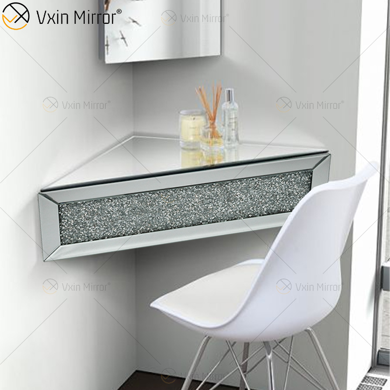 Vxin Factory Supply WXF-152 Decoración de pared plateada Estante de pared de espejo de diamante triturado plateado