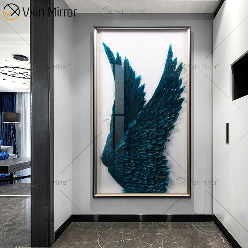 Cuadro decorativo moderno de WXPP-69 de plumas redondas, alas de plumas de Ángel 3D, pinturas decorativas en la pared para sala de estar enmarcada