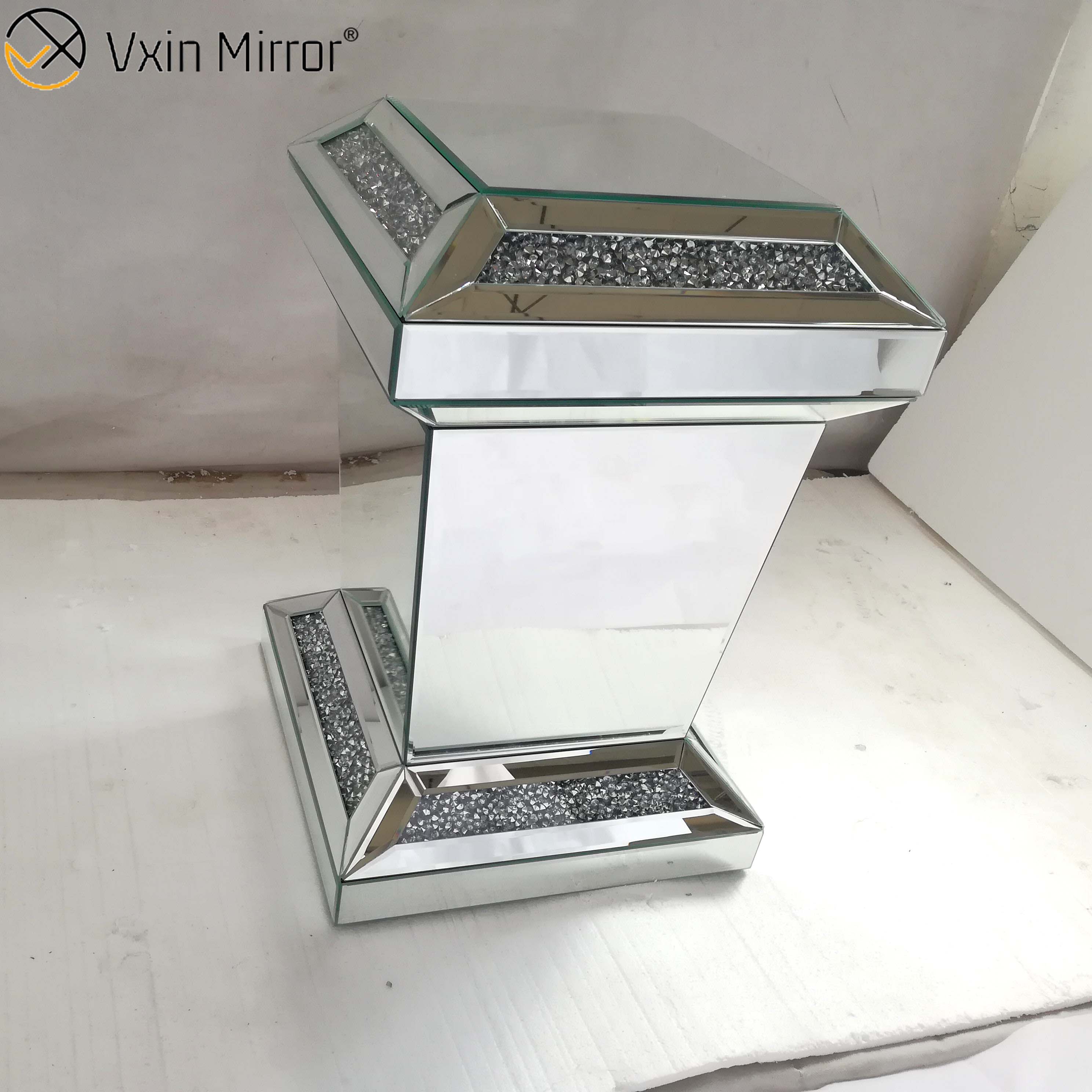 Vxin Mirror WXF-725 Mesa auxiliar con espejo de diamante rectangular moderno Mesa auxiliar con espejo 3d para sala de estar