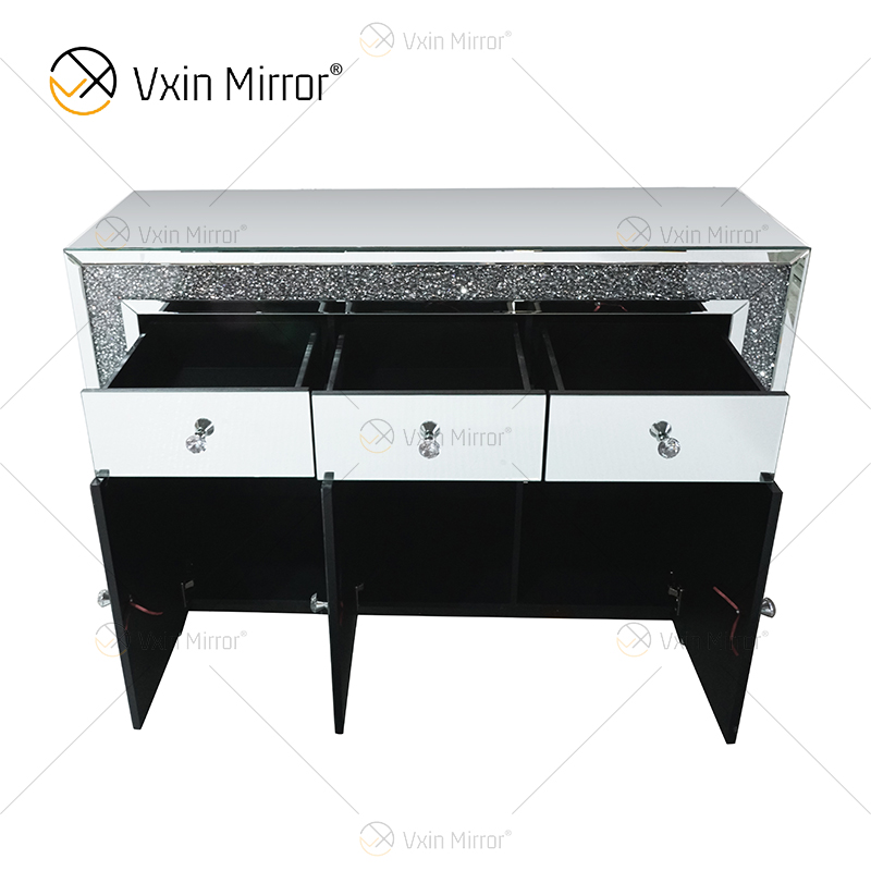 Elegante decoración para el hogar WXF-099 Mueble de sala de estar con espejo de plata con cajones Muti