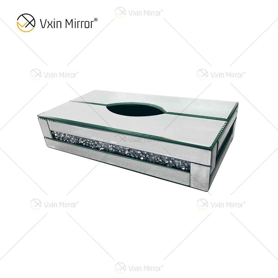 Home Decor WXB-001-2 Caja de pañuelos con espejo de diamante triturado de vidrio plateado
