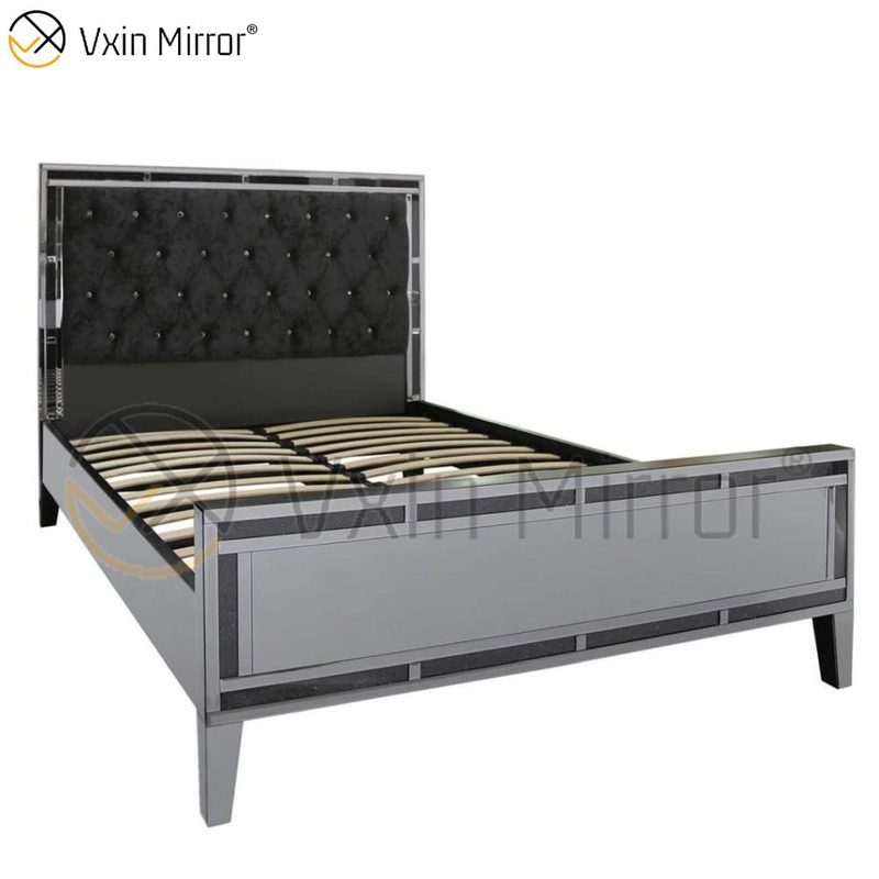 Muebles de espejo WXWF-698 baratos en el dormitorio Cama de estilo moderno con espejo plateado y negro