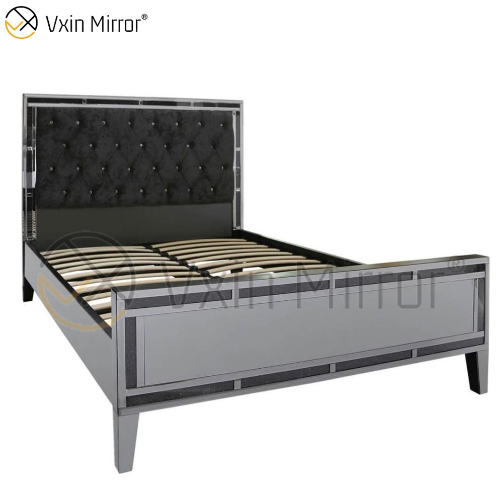 Muebles de espejo WXWF-698 baratos en el dormitorio Cama de estilo moderno con espejo plateado y negro