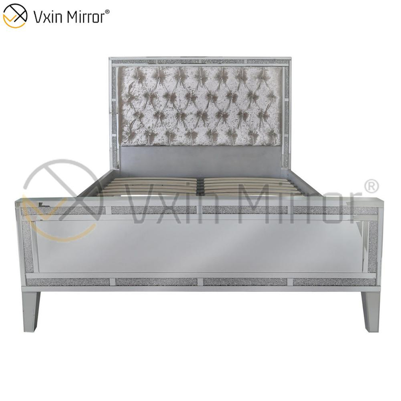 Muebles de espejo WXWF-698 baratos en el dormitorio Cama de estilo moderno con espejo plateado y negro