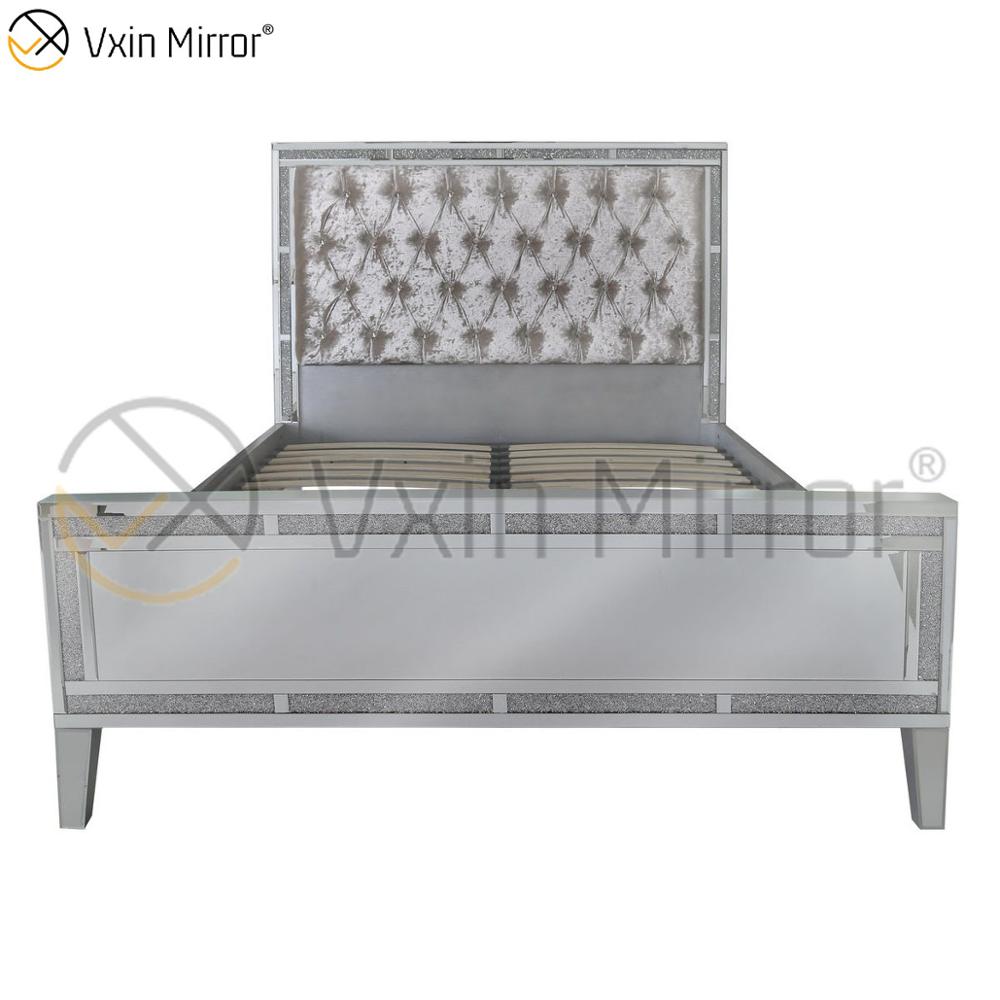 Muebles de espejo WXWF-698 baratos en el dormitorio Cama de estilo moderno con espejo plateado y negro