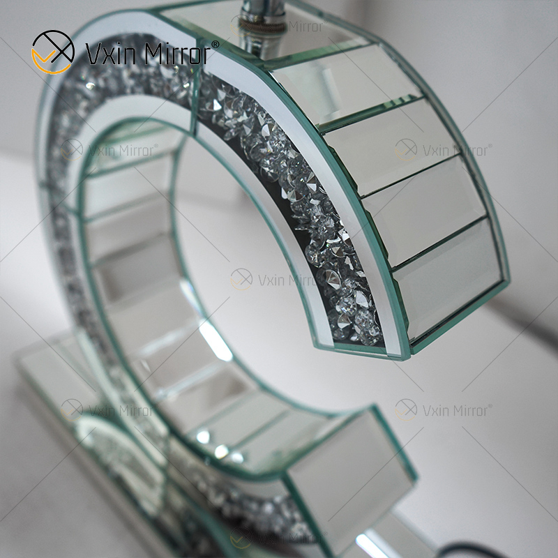 WXTL-02 de estilo moderno, lámpara de mesa en forma de C con espejo de cristal triturado plateado para lámpara de espejo de dormitorio