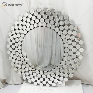 Espejo de cristal de pared decorativo de tamaño completo con forma geométrica WXM-2239 de plata redonda moderna y sencilla