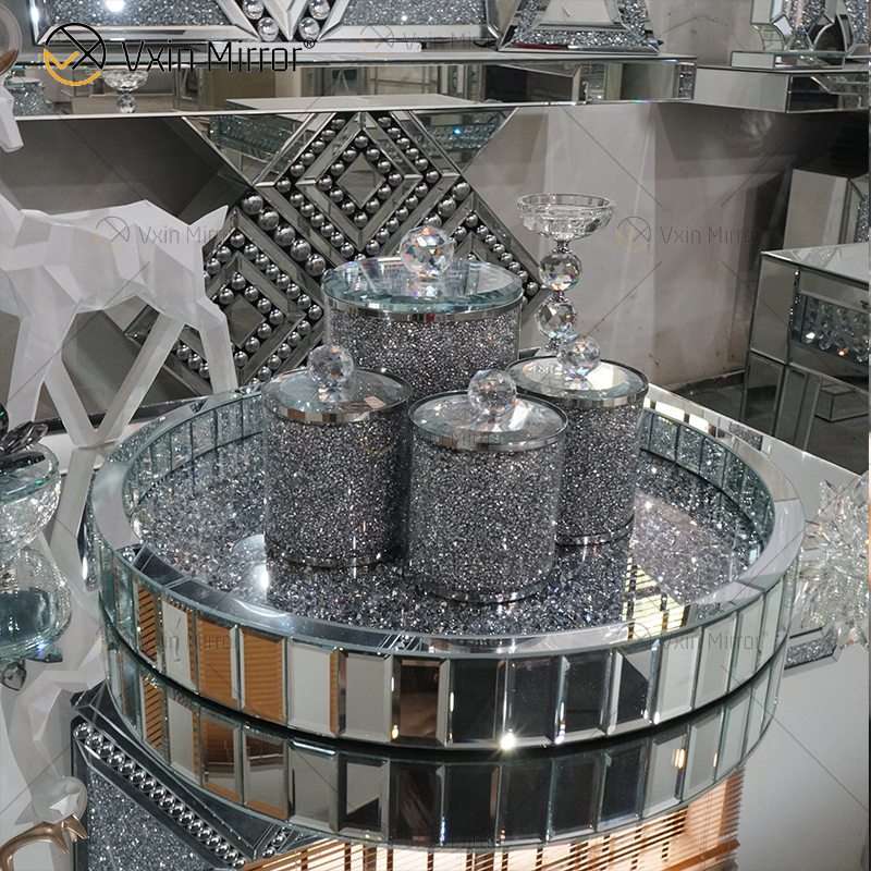 Decoración del hogar, tarro de cristal con espejo de diamante triturado para mesa de centro, sofá, espejo, mesa lateral, WXMT-015