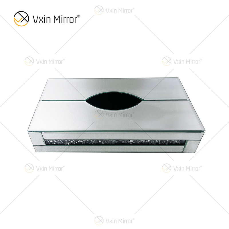 Home Decor WXB-001-2 Caja de pañuelos con espejo de diamante triturado de vidrio plateado