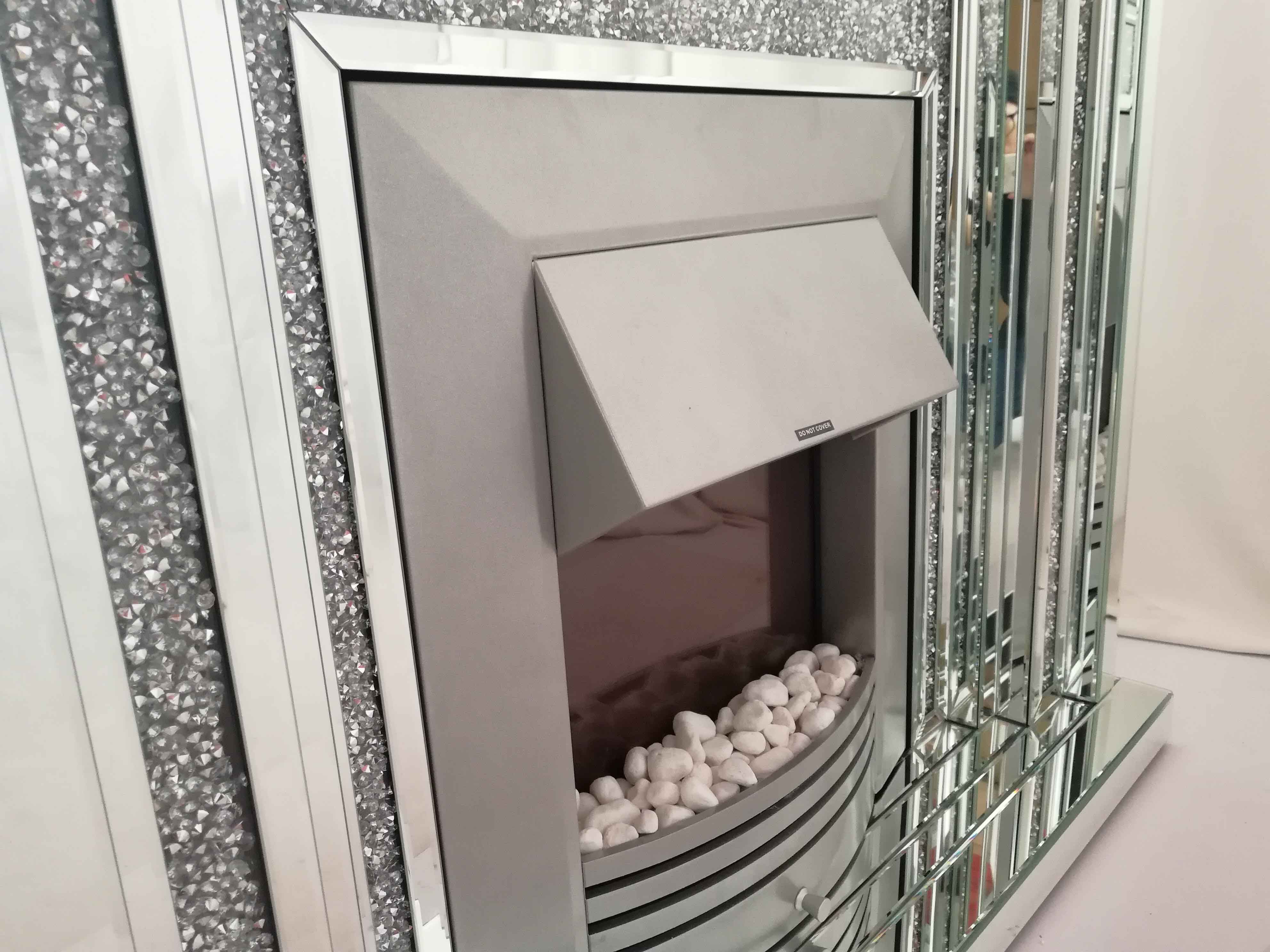 Decoración moderna para el hogar Salón Espejo Chimenea Sparkle Diamond Crush Muebles con espejo Chimenea eléctrica WXWF-044