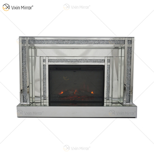Diamond Luxury Popular Crush Sparkle Crystal Doble banda espejada WXWF-1109 Chimenea envolvente con espejo eléctrico Chimenea
