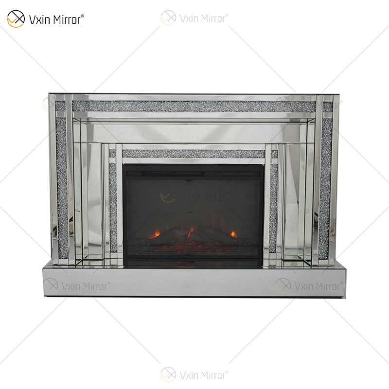 Diamond Luxury Popular Crush Sparkle Crystal Doble banda espejada WXWF-1109 Chimenea envolvente con espejo eléctrico Chimenea