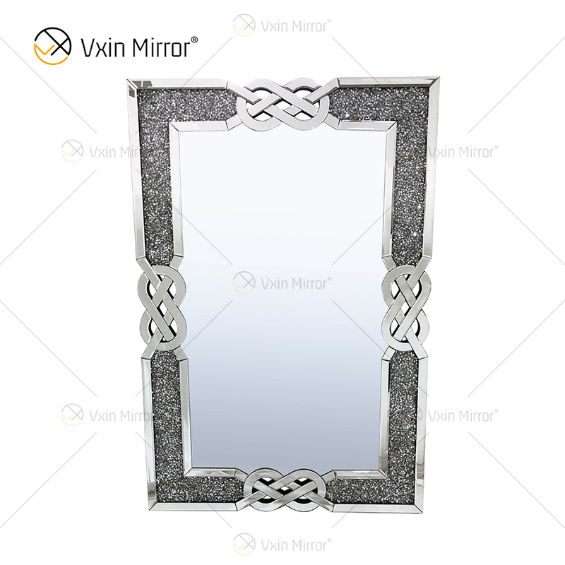 Rectángulo VXin WXM-1760 Decoración de pared Plata Diamante triturado Espejo para colgar en la pared