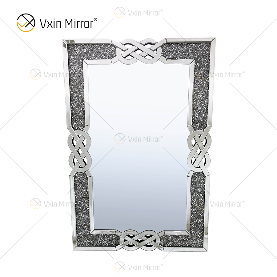 Rectángulo VXin WXM-1760 Decoración de pared Plata Diamante triturado Espejo para colgar en la pared